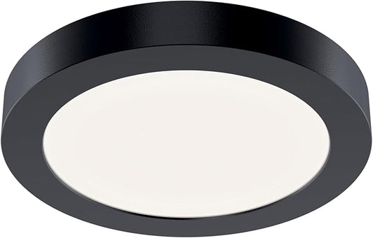 Kichler Ara 5.50" Modern Minimal Round LED Downlight in Black, for Wet Indoor Locations, Supplemental Lighting, Integrated LED, Edge-Lit Technology, 750 Lumens, Dimmable to 10%, 53005BK30