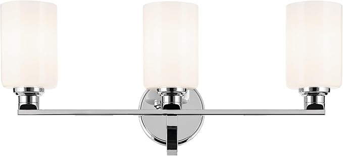 Kichler Gioe 24.25" 3-Light Bathroom Vanity Light Fixture with Opal Glass in Chrome, Damp Rated Modern Wall Mount for Mirror, Powder Room (24.25" W x 10.5" H), 55226CH