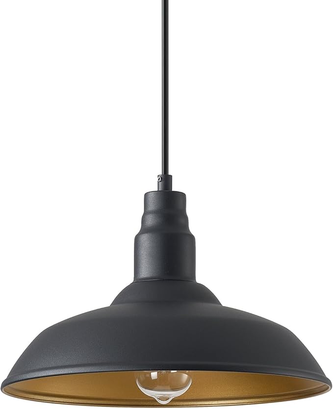 Farmhouse Pendant Lights with Large 14 Inch Dome, Barn Style Hanging Light Fixture for Kitchen, Dinning Room, Black Ceiling Mount Lighting for Indoor and Outdoor Use, Height Adjustable