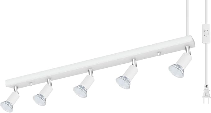Plug-in Track Lighting, LED Track Lighting Fixtures Ceiling Kit, 30" White Plug in Wall Light with 14.8ft Cord, 3-Light Ceiling Spotlight,Rotatable Kitchen Light Head for Bedroom Hallway(GU10,NO Bulb)