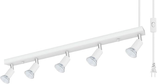 Plug-in Track Lighting, LED Track Lighting Fixtures Ceiling Kit, 30" White Plug in Wall Light with 14.8ft Cord, 3-Light Ceiling Spotlight,Rotatable Kitchen Light Head for Bedroom Hallway(GU10,NO Bulb)