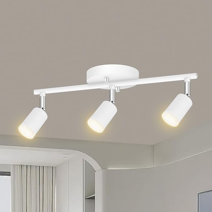 AUQUEE 3 Light Track Lighting Fixtures Ceiling, 12W/2700K White Track Lighting with Acrylic Lampshade & Rotatable Light Heads, 20000hrs Lifespan, Modern LED Track Lights Ceiling for Kitchen/Hallyway