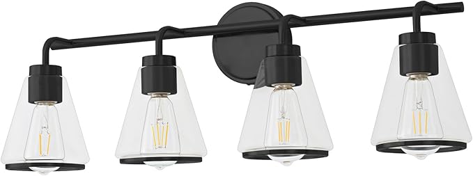Black Bathroom Light Fixtures 4 Light Bathroom Vanity Lights Over Mirror with Clear Glass Shade, 30 Inch Vanity Lights for Bedroom Modern Wall Sconce Lighting (Exclude E26 Bulb)
