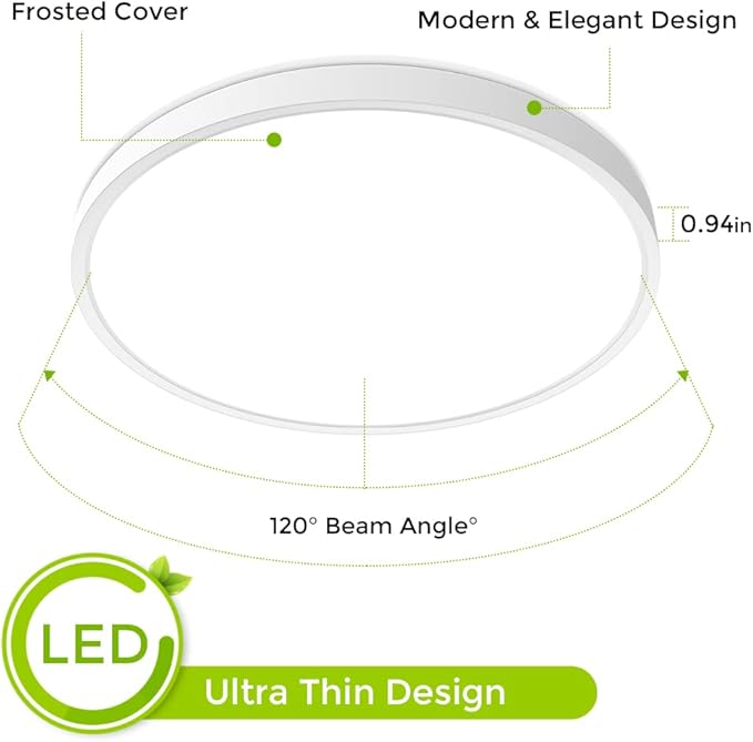 inShareplus 12inch LED Ceiling Light, White 24W(240W Equiv) 6000K Cold White Flush Mount Ceiling Lights Fixture, Super Bright, 3200LM Modern Ceiling Lamp for Bedroom Kitchen, Office, Hallway
