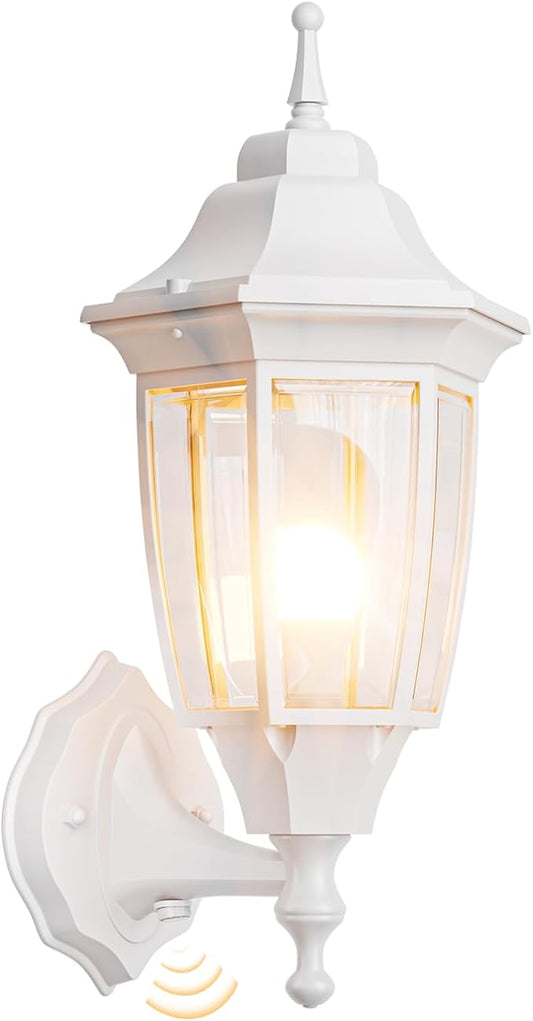 EMART Dusk to Dawn Outdoor Porch Light, Exterior Anti-Corrosion, Waterproof Aluminum & Glass Shades Wall Lamp Fixture, Modern Sconce Lantern for Yard, House, Garage - 1 Pack, White （Bulb Included）