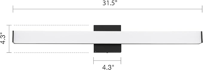 LED Bathroom Vanity Light Fixtures 31.5in Matte Black,Dimmable 24W 4000K Natural White Square Wall Fixture, Modern Lighting for Over Mirror, Damp Rated