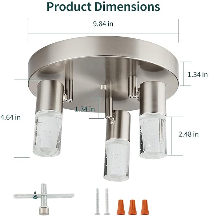 kadision 3-Light Semi Flush Mount Ceiling Light, 3 Head Directional LED Lighting Fixture for Walk-in Closet, Hallway, Foyer, Dimmable 4000K 15W BN Finish, ETL Listed