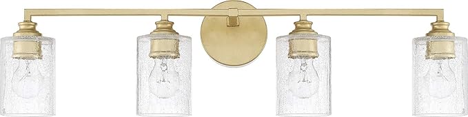 Capital Lighting 120541CG-422 Milan Iced Glass Bath Vanity Wall Mount, 4-Light 400 Total Watts, 9" H x 33" W, Capital Gold