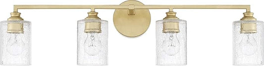 Capital Lighting 120541CG-422 Milan Iced Glass Bath Vanity Wall Mount, 4-Light 400 Total Watts, 9" H x 33" W, Capital Gold