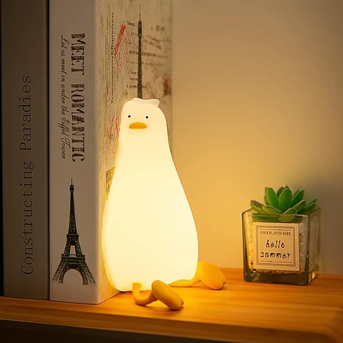 HAPPYBAG LED Lying Flat Duck Night Light, 3 Level Dimmable Nursery Nightlight,Cute Lamps Silicone Squishy Light Up Duck,Rechargeable Bedside Touch Lamp for Breastfeeding Toddler Baby Kids Decor