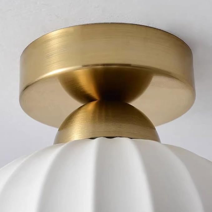 KISAD Modern Minimalist Semi-Flush Mount Ceiling Light Nordic Stripe Ceramics Small Ceiling Lamp Indoor Home Decor Fixture for Hallway Entryway Balcony Closet(Gold)
