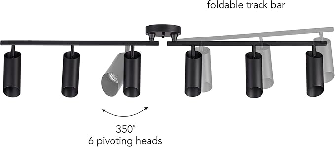Globe Electric Foldable 6-Light Track Ceiling Light, Matte Black, Pivot Shades, GU10 Sockets