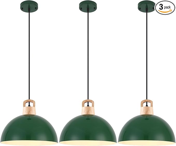 Farmhouse Pendant Light, 11.8 inches, 3 Packs Green Kitchen Pendant Lights, Modern Pendant Lights, Island Pendant Lights, Pendant Light for Library, Office, Kitchen Island, Bedroom