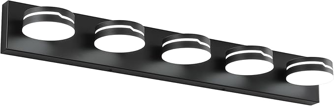 Vanity Lights for Bathroom, 32.28in Matte Black Bathroom Light Fixtures Over Mirror, 5-Light Modern LED Wall Sconce Makeup Lighting, 350° Rotatable, Dimmable 5500K Cool White, Hardwired