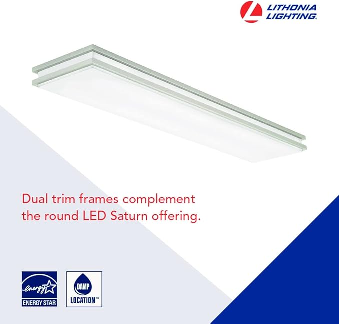 Lithonia Lighting Saturn 4 Foot LED Kitchen Light Fixture, Linear Flush Mount Ceiling Light, 4000K Cool White, 3206 Lumens, 120 Volts, 39 Watts, Damp Listed, Brushed Nickel (FMFL 30840 SATL BN)