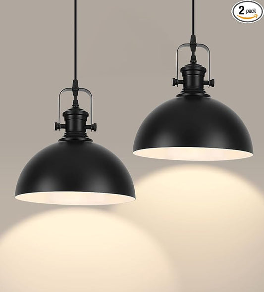Black Pendant Lights 2 Pack, 9.8" Farmhouse Pendant Lights Kitchen Island, Modern Kitchen Island Lighting, Industrial Pendant Light, Island Lights for Kitchen Dining Room