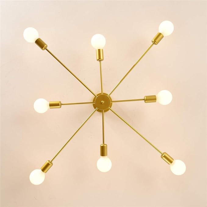 Garwarm 8-Light Sputnik Ceiling Light Modern Semi Flush Mount Ceiling Light Mid Century Gold Chandelier Pendant Lighting for Kitchen Dining Room Bedroom