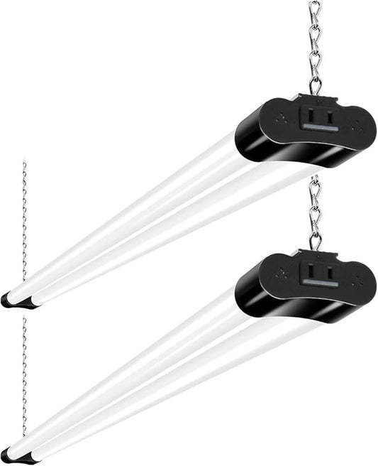 hykolity 2 Pack 4FT Linkable LED Shop Light for Garage, 6500lm, 4FT 60W Utility Light Fixture, 5000K Daylight LED Workbench Light with Plug, Hanging or Surface Mount, Black - ETL