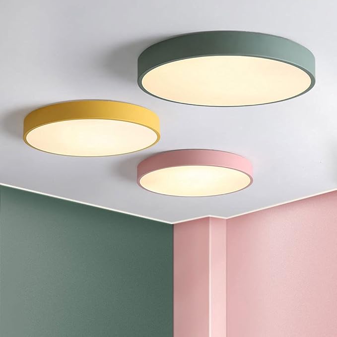 Ceiling Light Minimalist Round LED Flush Mount Ceiling Light Color Macaron Ultra-Thin 1.9 Inch Flat Lamp Three-Tone Light Panel Modern Ceiling Lighting for The Bedroom Corridor Kitchen