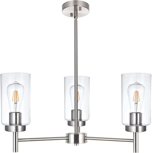 VINLUZ 3 Lights Modern Chandeliers Metal Light Fixtures Ceiling Brushed Nickel Industrial Pendant Lighting for Dinging Room Living Room Kitchen Bedroom Hallway