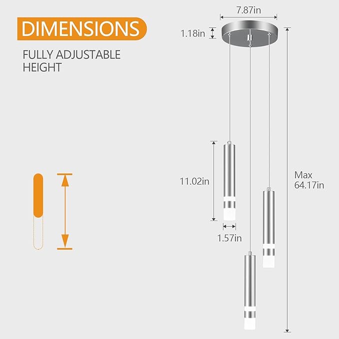 Modern Pendant Light Kitchen Fixture Dimmable LED Chrome Mini Pendant Lighting fo Kitchen Island Bedroom Bedside Table Small Pendant Lights (3-Light)