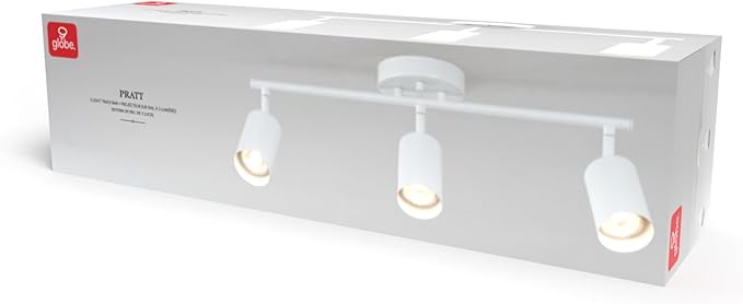 Globe Electric 64000092 21" 3-Light Track Lighting, Matte White, Pivoting Shades, Ceiling Lamp for Bedroom, Kitchen, Hallway, Bathroom, Den, Dining Room, Home Décor