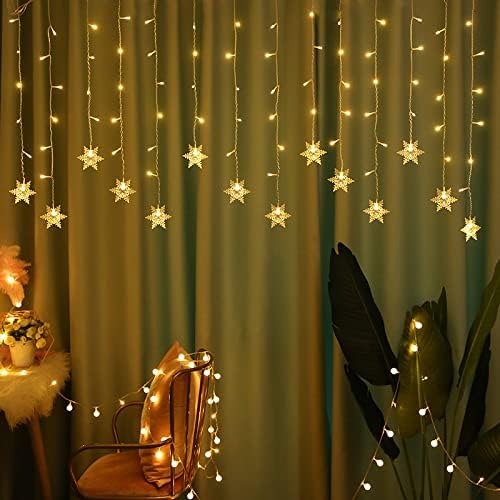 Christmas Snowflakes LED Curtain String Lights 11.5ft/3.5M 96LED Christmas Window Curtain Light Plug in String Light for Xmas Decor,Indoor and Outdoor,Birthday Party,Wedding, Bedroom Patio