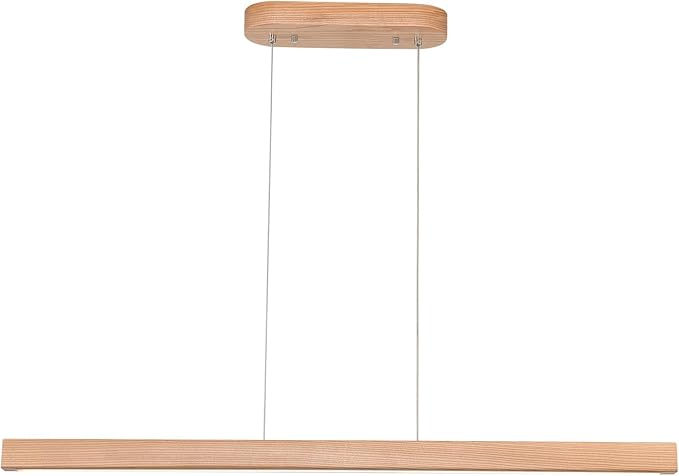 YISDESIGN 31.5" 18W 1-Light Wooden Led Linear Pendant Light Dimmable Led Ceiling Hanging Light Fixtures Modern Chandeliers for Dining Room Kitchen Island Lights Natural