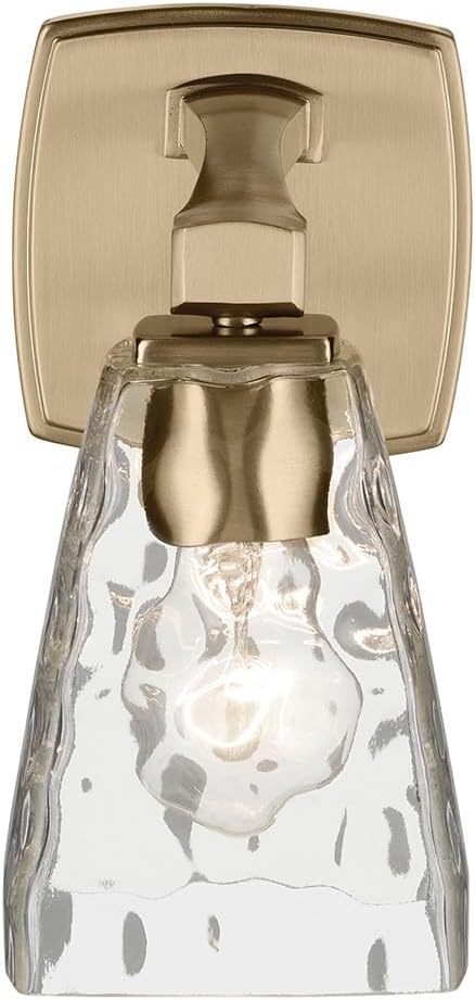 Kichler Marant 5" 1-Light Wall Sconce Bathroom Vanity Light Fixture with Clear Water Glass in Champagne Bronze for Bathroom, Powder Room and Hallway (5" W x 9.5" H), 55214CPZWTR