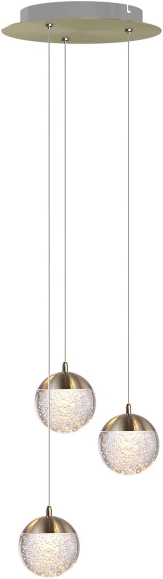 contec development Galaxy 3 Mini Pendant Crystall Ball Lighting Brass - LED Hanging Light Fixture: Kitchen Island, Bar, Foyer - Cluster Pendants - Dimmable, Adjustable Wire, Lamp Bulb Included