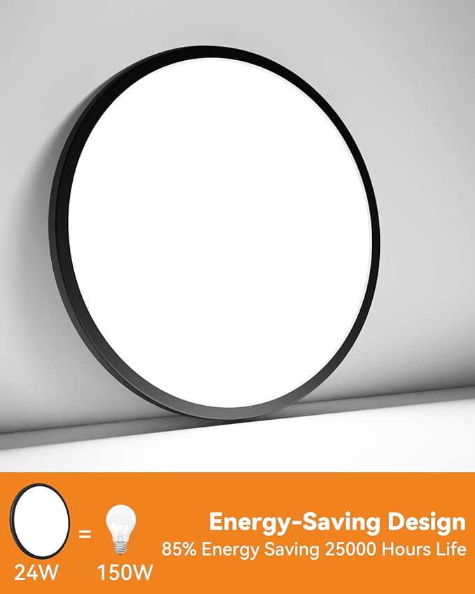 slochi 4PACK LED Flush Mount Ceiling Light Fixture Black, 9Inch 24Watt, 5000K Daylight Light, Ultra Slim Flush Mount Ceiling Lamp for Living Room, Dining Room, Hallway,NOT-DIMMABLE