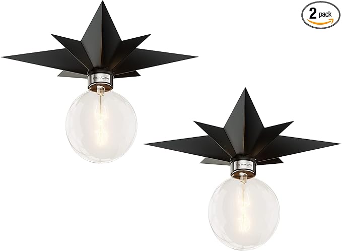 2 Pack Black Flush Mount Ceiling Light - 11.8 inch Star Lights Fixture Hallway Lighting Fixtures Ceiling Flush Mount Light Fixture for Kitchen Bathroom Bedroom Laundry Room (Bulb not included)
