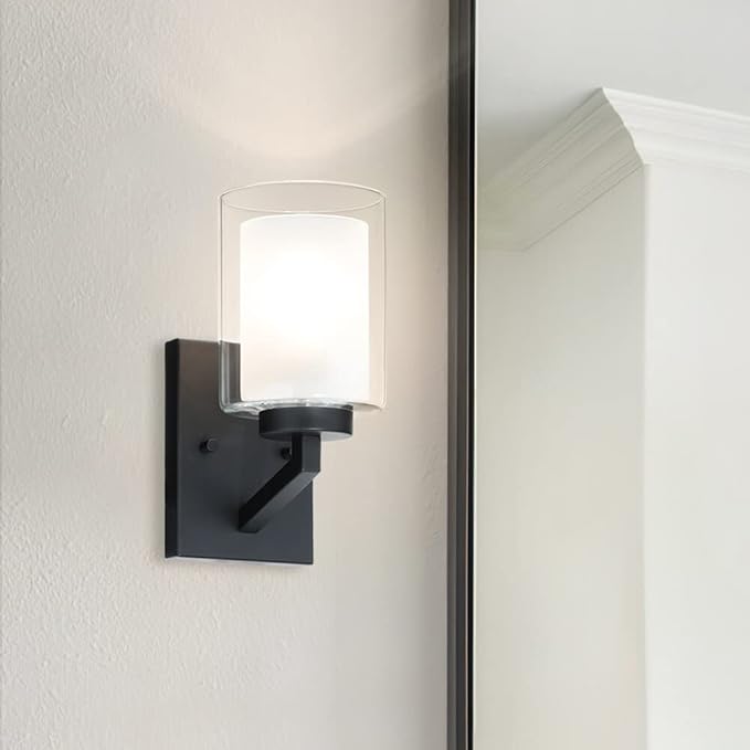 XiNBEi Lighting Black Sconces Wall Lighting 1 Light Bathroom Wall Sconce Dual Glass Wall Light Fixture for Vanity & Hallway XB-W1294-1-MB