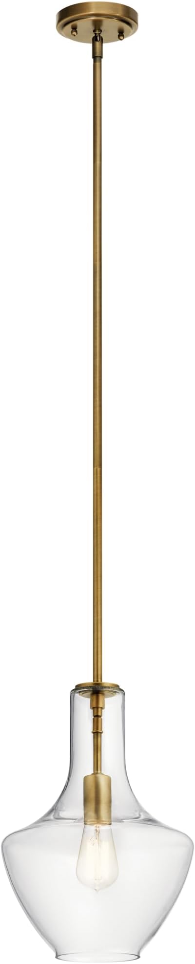 KICHLER Everly 15.25" 1-Light Bell Pendant with Clear Glass in Natural Brass, for a Kitchen Island, Dining Nook, or Home Bar, (15.25" x 10.5") 42456NBR