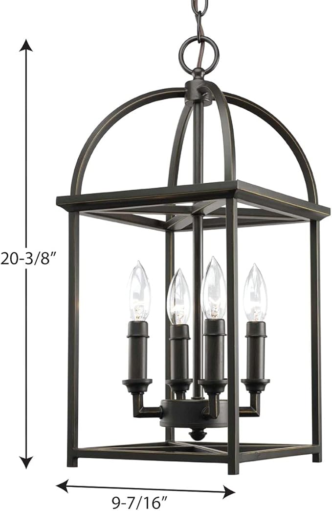 Progress Lighting Piedmont Collection Four-Light Cage Entry Light, Antique Bronze 13-3/8-Inch Width x 20-3/8-Inch Height