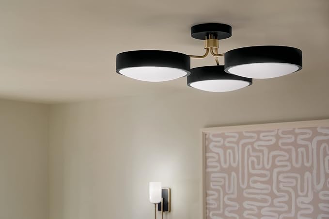 KICHLER Sago 52604BKCPZ Semi Flush LED 3-Light 40˝ with Clear Acrylic with Inside Satin Etch in Black and Champagne Bronze