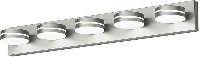 LED Modern Bathroom Lights Fixtures 5-Light Dimmable Nickel Acrylic Wall Lighting,Vanity Lights for Bathroom Over Mirror 5500k