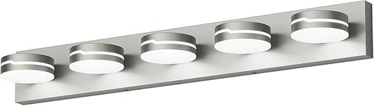 LED Modern Bathroom Lights Fixtures 5-Light Dimmable Nickel Acrylic Wall Lighting,Vanity Lights for Bathroom Over Mirror 5500k