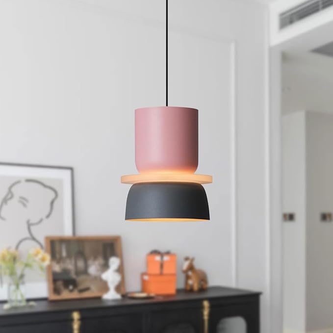 Nordic Modern Pendant Light,Colorful Pendant Light Fixture,Pink Hanging Light Fixture for Bedroom, Macaron Aluminum Finish, Mid Century Hanging Light for Kitchen Island, Dining Room