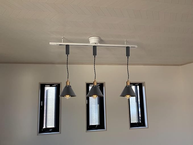 Set of Three Adjusted Wire Length H-Type Track Hanging Light 3.9 Ft Cord E26 Vintage Brass Base Industrial Design Black Metal Pendant Light Fixture for Loft Aisle Bar(No Bulb, Track)