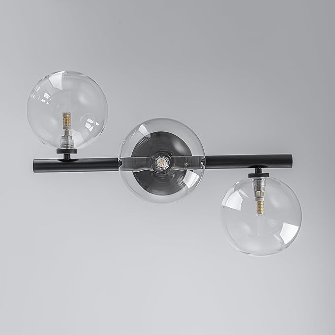 EDISLIVE 3-Light Semi Flush Mount Glass Ceiling Light Clear Globe, 19.7 in Mid Century Modern Sputnik Light Fixture with Clear Glass Shade Black Finished