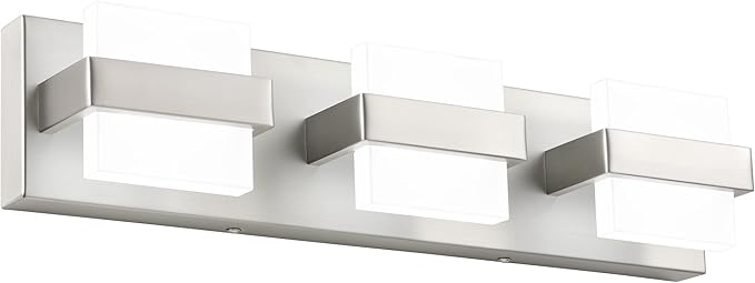 SOLFART Brushed-Nickel Bathroom Vanity Light Fixtures Over Mirror, Dimmable Vanity Lights for Bathroom, 3 Lights Bathroom Lighting Modern LED Lights