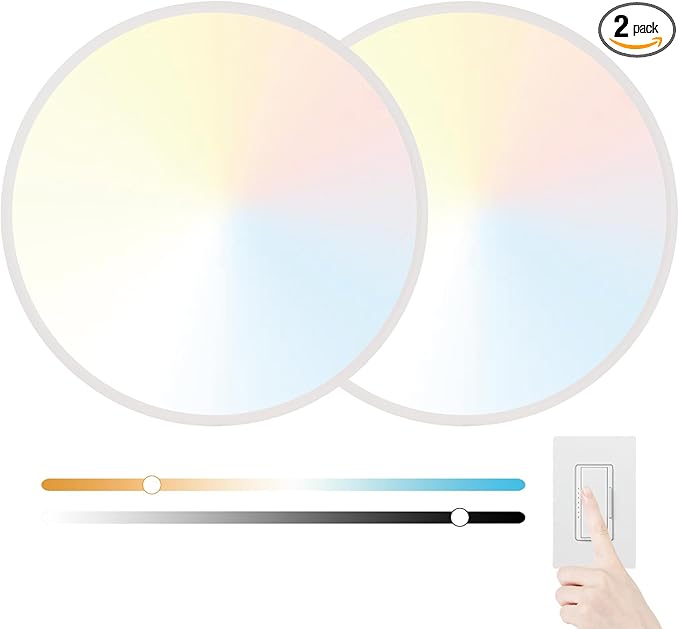 20 Inch Large LED Flush Mount Ceiling Light Fixture,45W,4600LM,3000K/4000K/6000K CCT Selectable,0.9 inch Super Slim Round Ceiling Light for Bedroom,Hallway,Kitchen (Dimmable White 2PK)