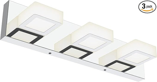 Ralbay Modern LED Bathroom Vanity Lights Chrome Stainless Steel Acrylic Bathroom Wall Lighting Fixtures Modern LED Vanity Lights Over Mirror(Natural White Light)