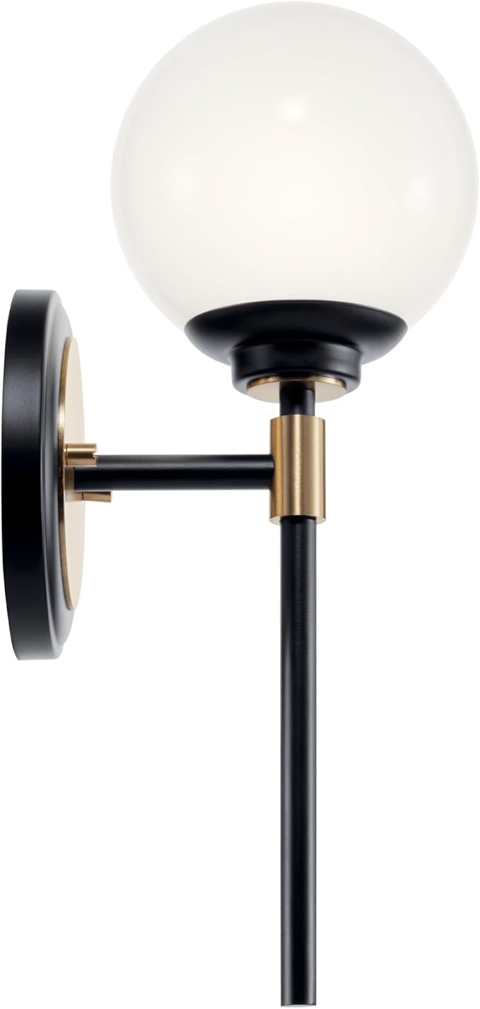 Kichler Benno 1-Light Wall Sconce, Modern Light with Opal Glass in Black and Champagne Bronze, for Bathroom, Powder Room, Kitchen, Bedroom, or Hallway (13.75" x 5.25"), 55170CPZ
