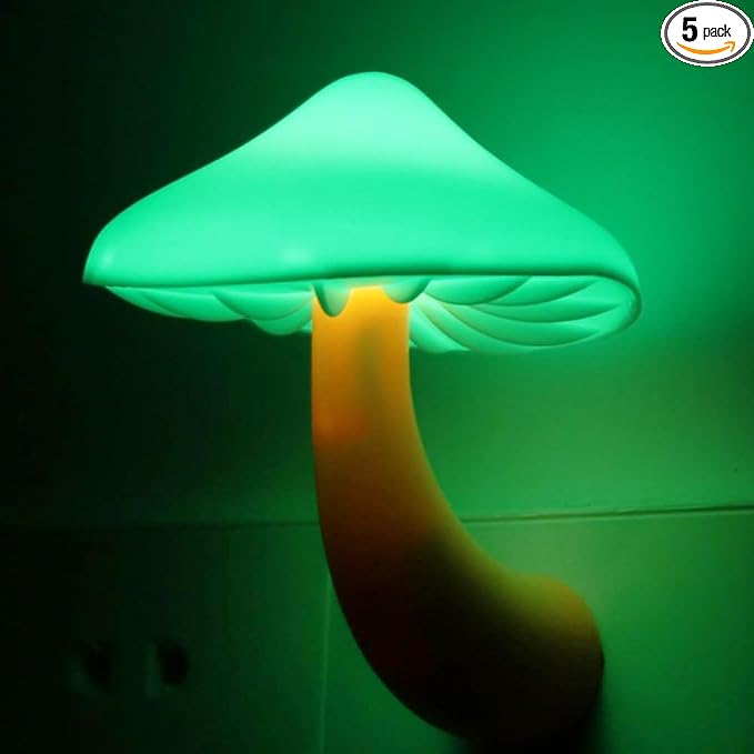 AUSAYE 5 Pack Sensor LED Night Lights Plug in Wall Lamp Mushroom Night Light for Adults Kids NightLight for Bedroom,Bathroom,Toilet,Hallway,Stairs,Kitchen,Basement Green