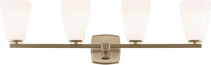 Kichler Marant 4-Light Bathroom Vanity Light Fixture with Opal Glass, 33.25" Modern Wall Mount Lighting Over Mirror in Champagne Bronze for Powder Room (33.25" W x 9.5" H), 55217CPZ