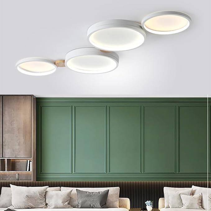 4-Lights LED Ceiling Light Fixture,Modern 23 Inch Dimmable Ceiling Lights Flush Mount Wooden 30W Chandelier for Living Room Bedroom Kitchen,3000K/4000K/6000K Temperatures Selectable White