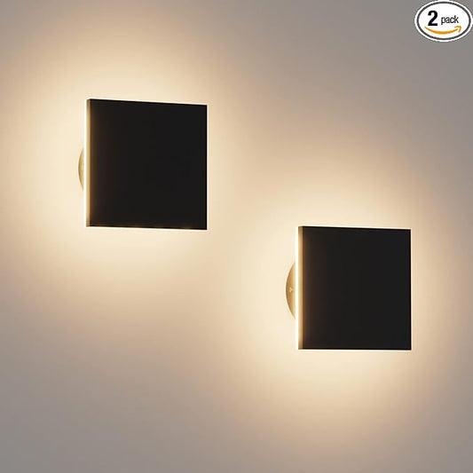 2 Packs LED Wall Light Outdoor Indoor Modern Wall Sconce Mini Wall Sconce Black Modern Outdoor Wall Lights Aluminum Porch Lights Outside Wall Lights 3000K (Square)