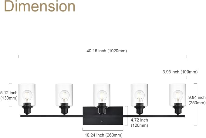 VINLUZ Bathroom Lighting Fixtures Over Mirror Matte Black,5-Lights Farmhouse Vanity Lights Wall Mount Light Fixture for Porch Workshop